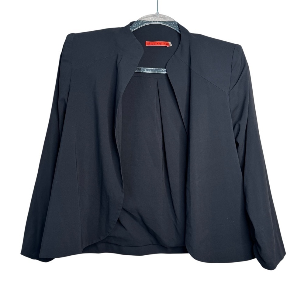 Alice + Olivia Jacket Silk Women Medium Black Blazer Preppy Ruched Sleeve C24
